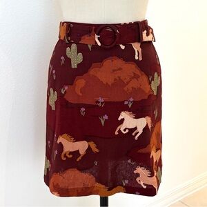 ModCloth Princess Highway Wild Horses Mini Skirt NWT High Waisted Belted 8